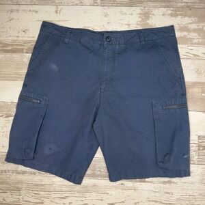 Nike Athletic Dept Shorts Mens 38 Blue Cargo Ripstop Embroidery Logo Zip Pockets